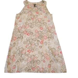 Tommy Bahama Dress Womans Large Beige Linen Halter Sleeveless Scallop Sea Shell